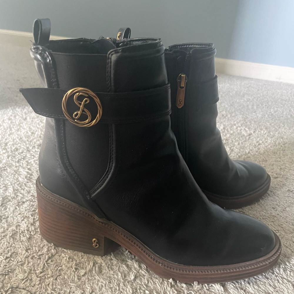 Sam & Libby Black Ankle Booties with Gold Accent